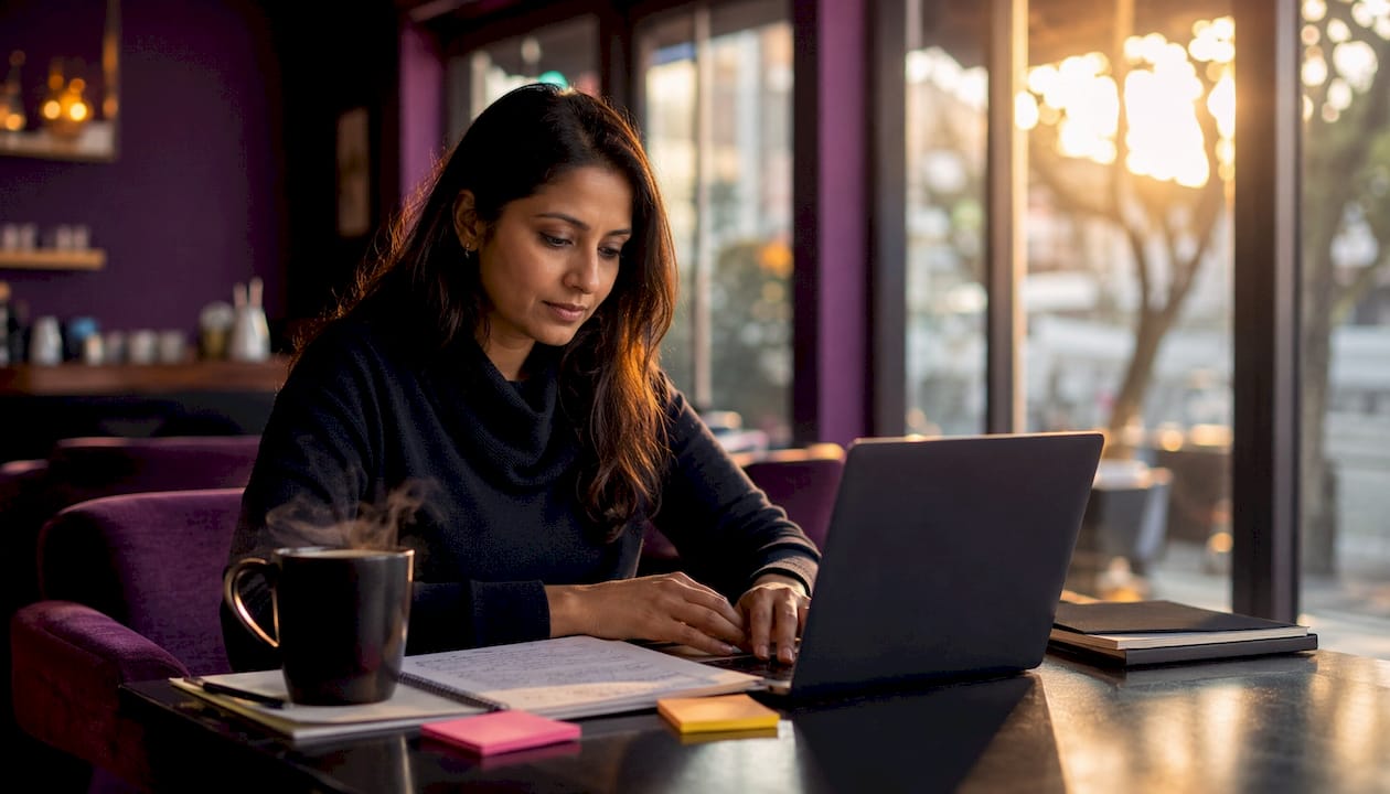 Entrepreneur working on LinkedIn content at home