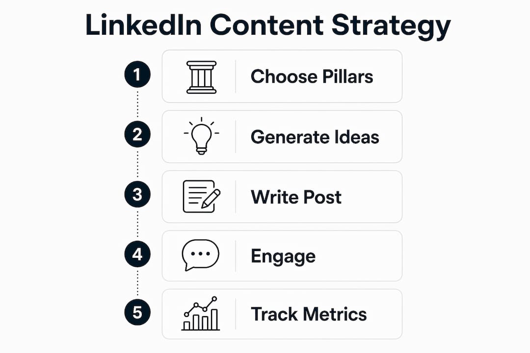 Infographic showing LinkedIn content strategy steps