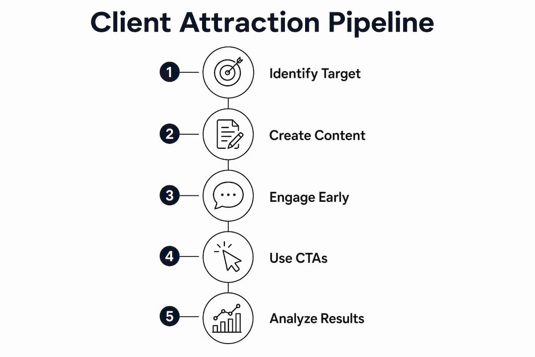 Infographic showing LinkedIn client attraction steps