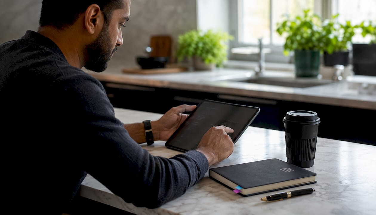 Hands interacting with automation tool on tablet