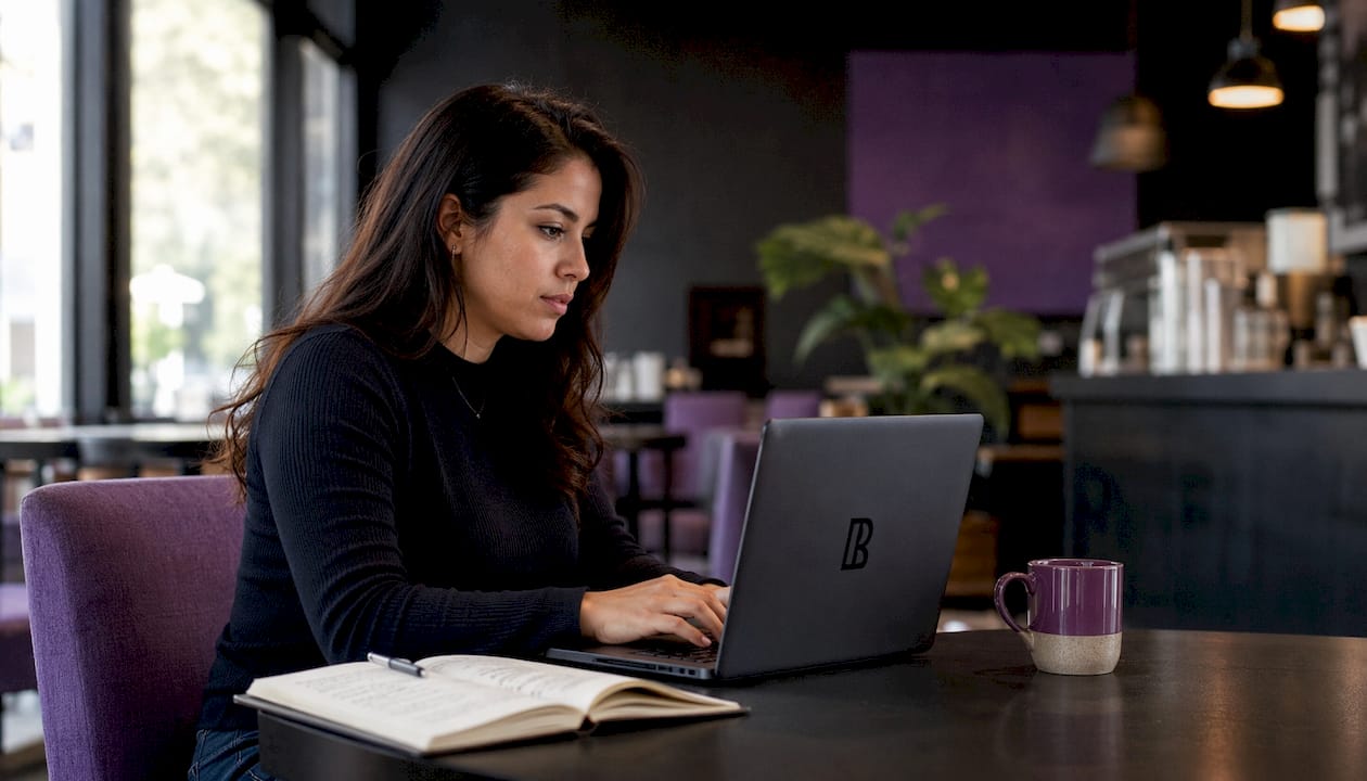 Woman working on content scheduling automation