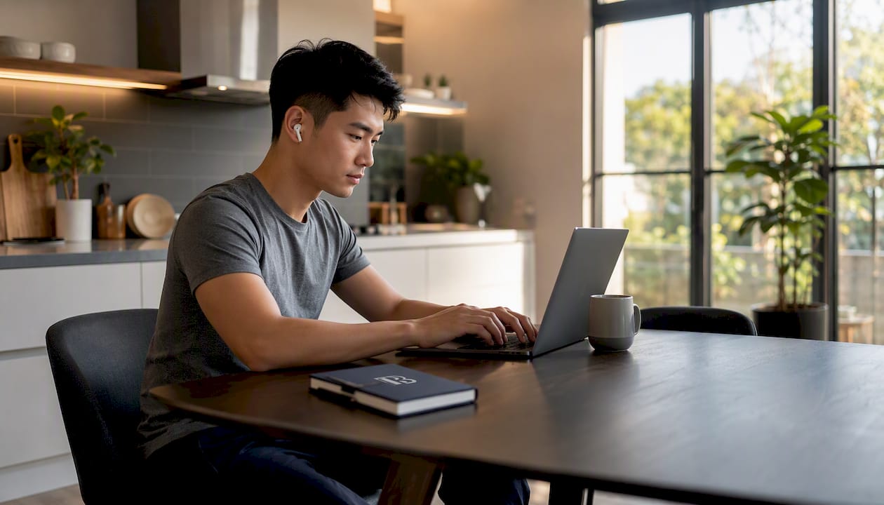 Asian man freelancing writing LinkedIn posts