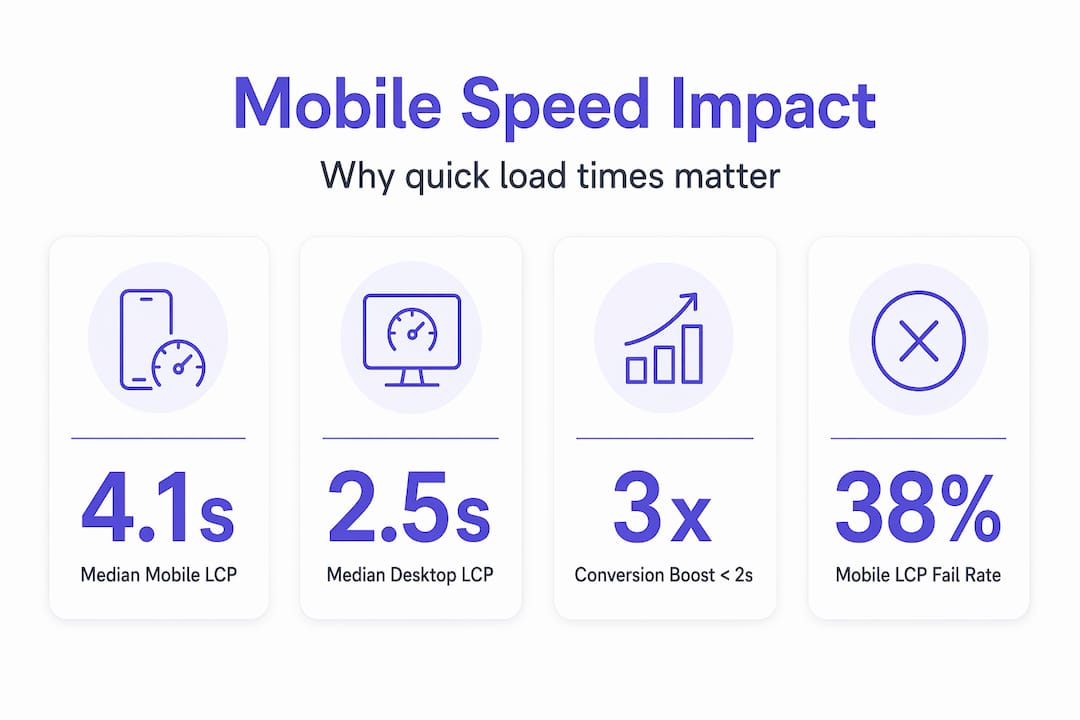 Infographic comparing mobile and desktop site speed statistics