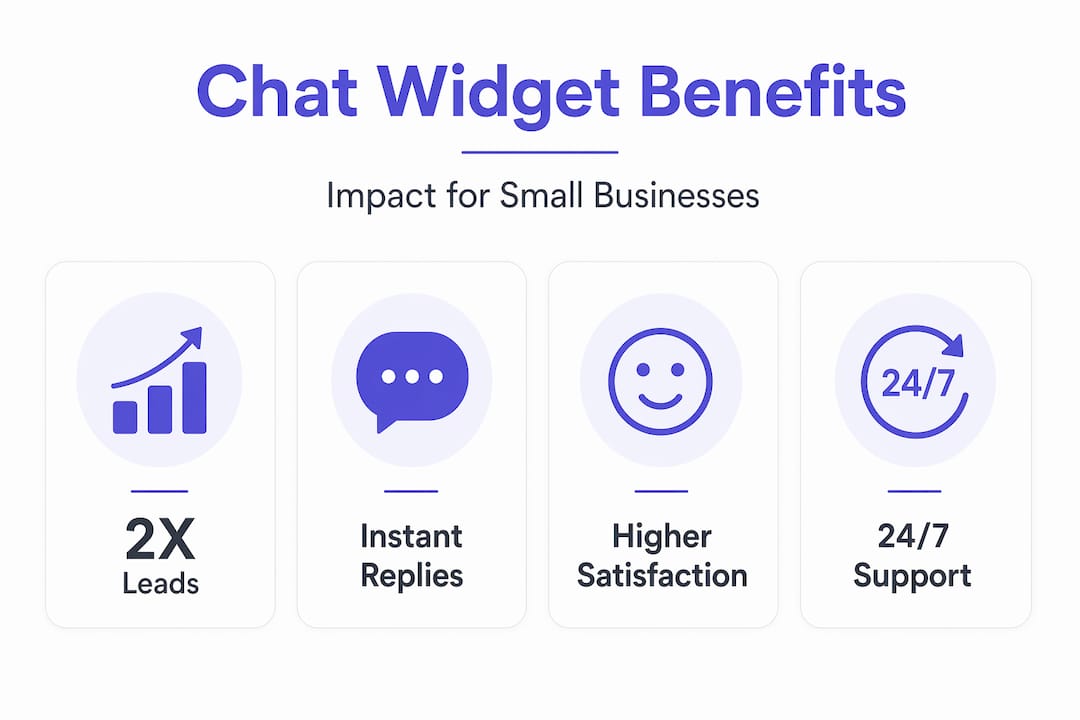Infographic with chat widget benefits stat callouts
