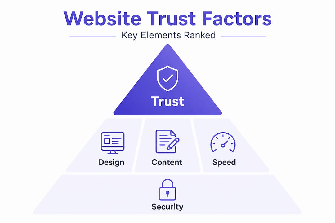 Website trust factors ranked pyramid infographic