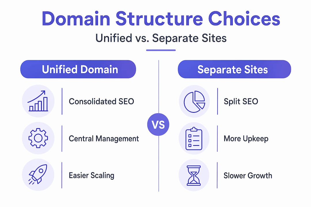Infographic comparing unified domain versus separate sites