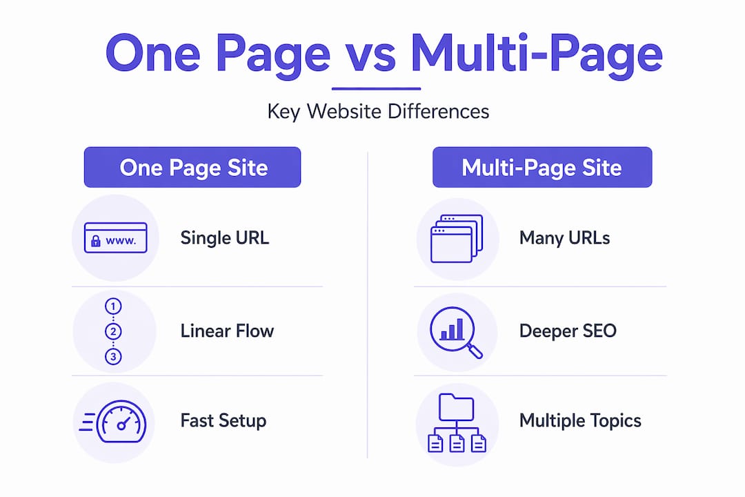 Infographic comparing one page and multi-page websites