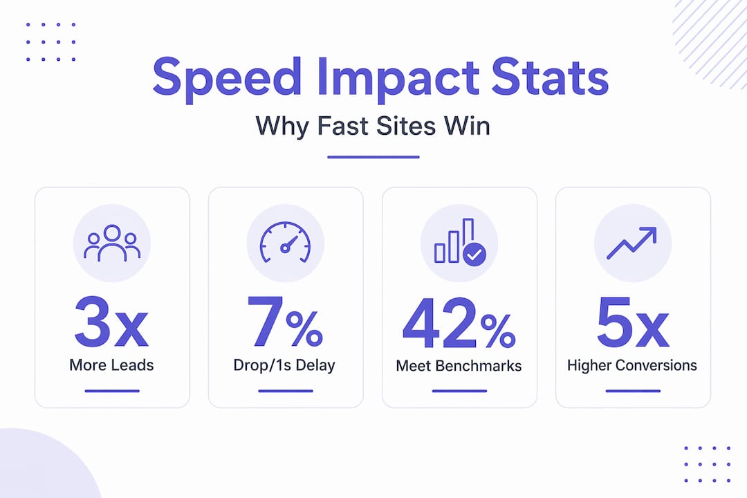 Infographic with key website speed statistics and impacts