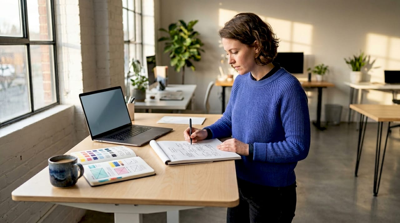 Web designer sketches out website structure