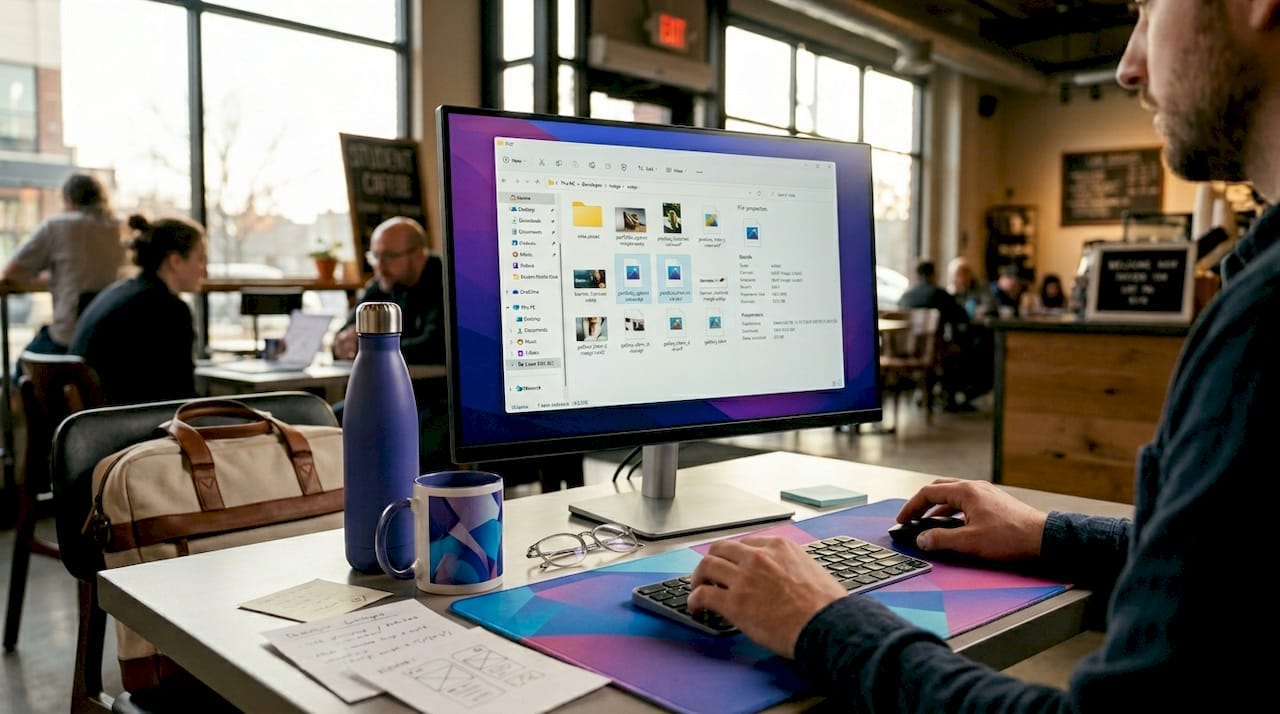 Developer optimizing images on desktop monitors