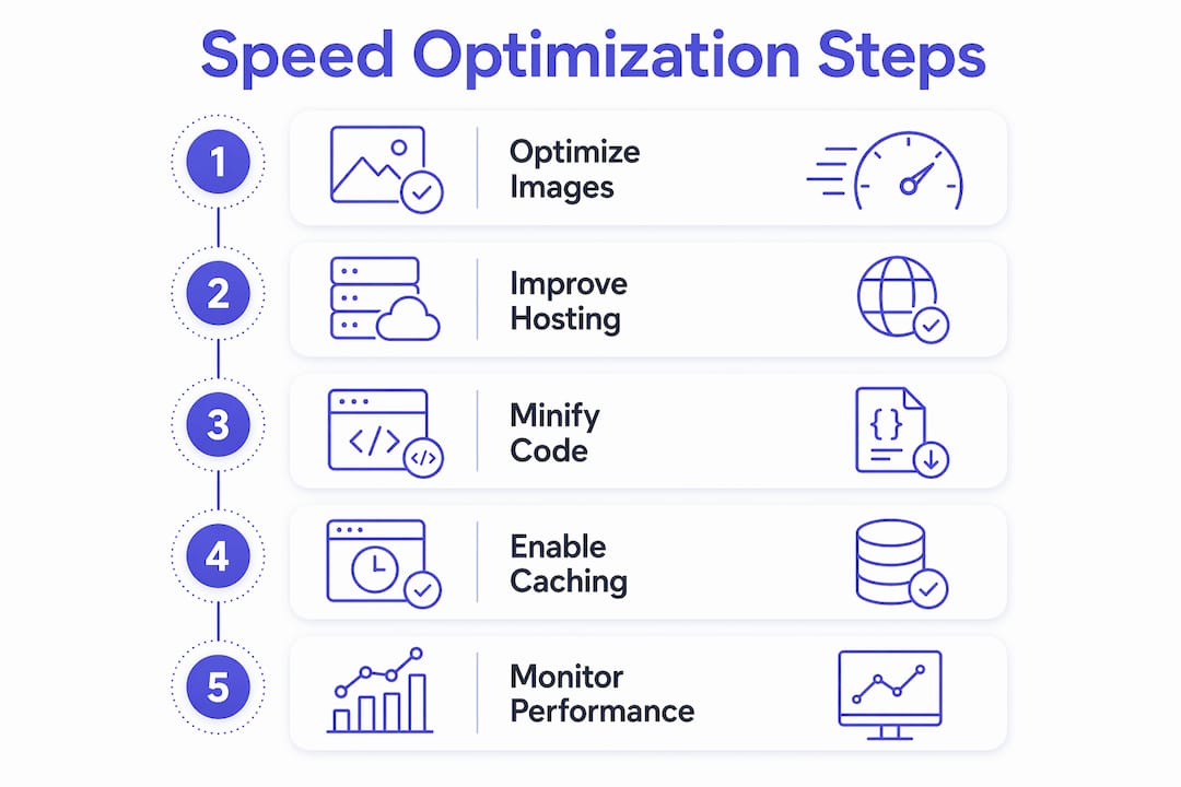 Infographic showing website speed optimization steps