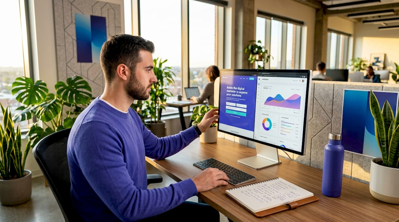 Digital marketer optimizing landing page elements