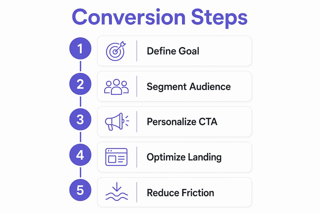 Infographic showing 5 steps to convert website visitors