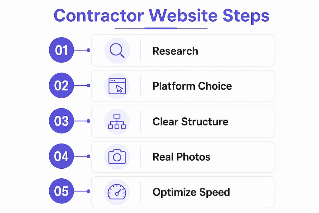 Infographic illustrating steps to create a contractor website effectively