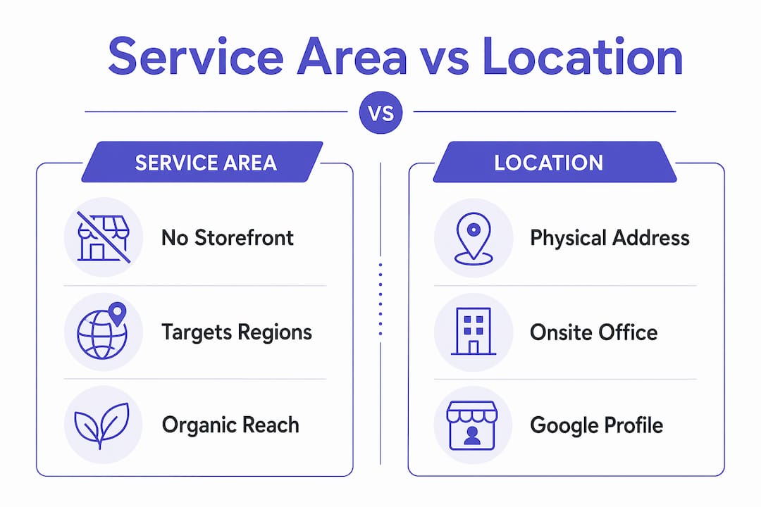 Comparison infographic: service area page versus location page