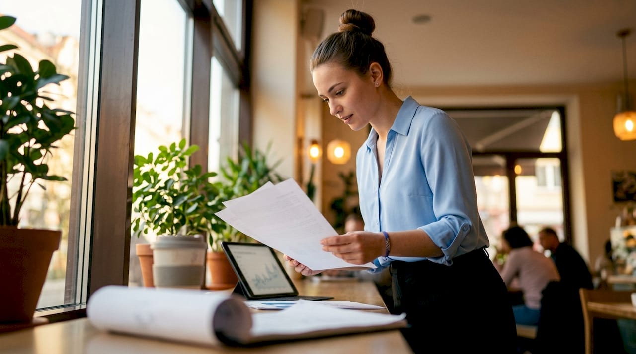 Marketer reviewing local SEO documents