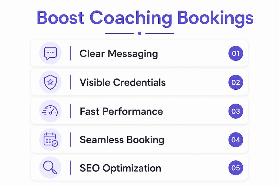 Infographic of key coaching website success steps