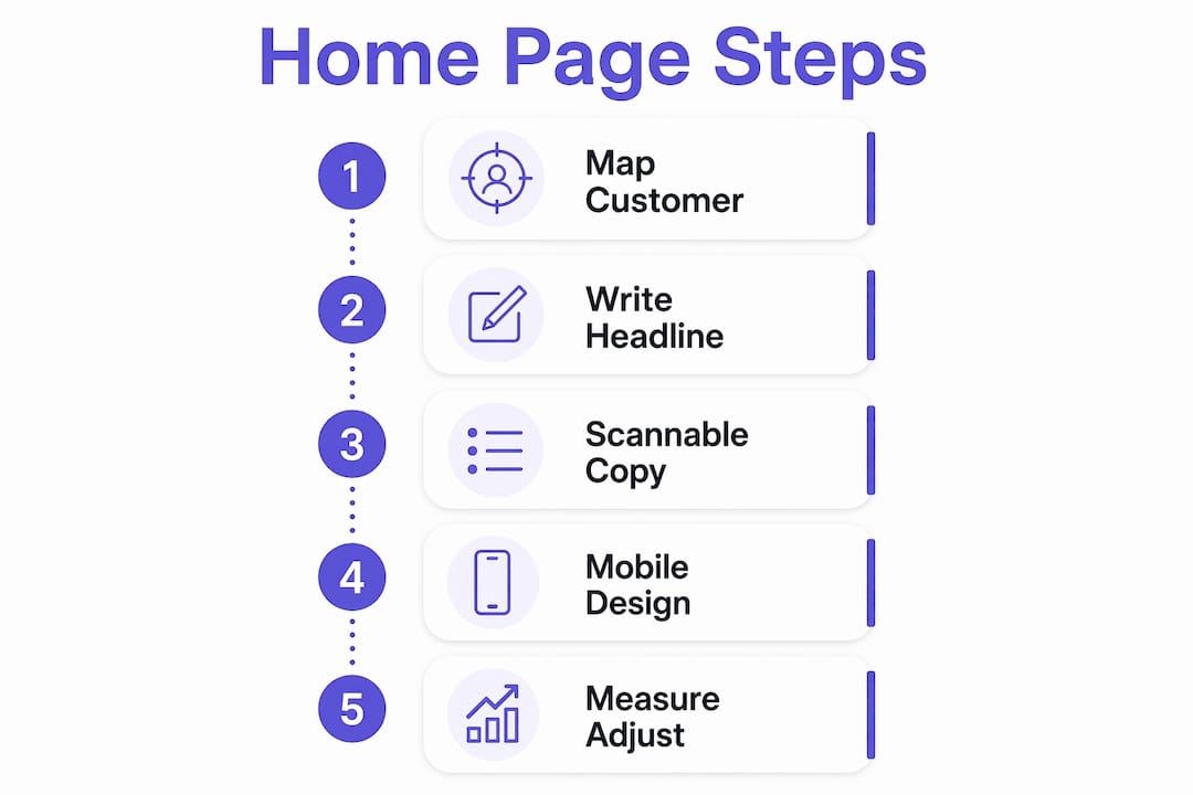 Infographic illustrating steps to create a high-converting home page