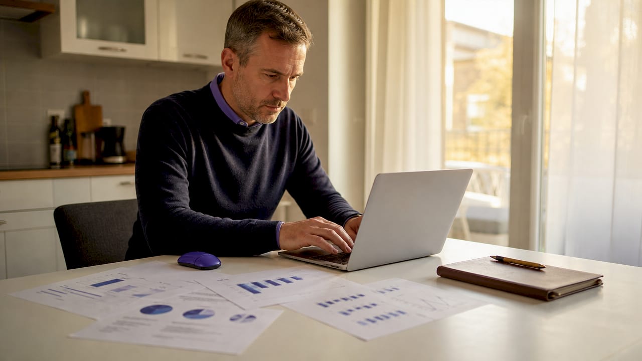 Hands typing on laptop with website analytics