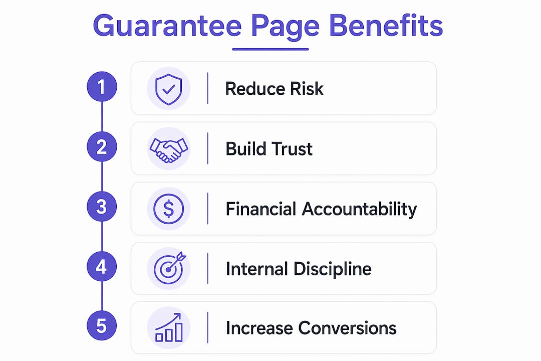Infographic showing key benefits of service guarantee pages