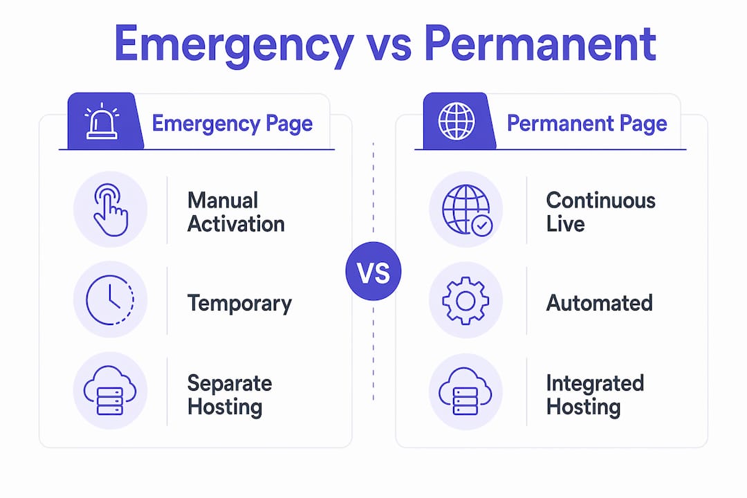Infographic comparing emergency and permanent status pages