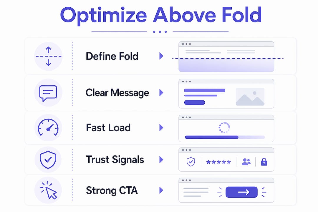 Infographic showing steps to optimize above-the-fold content