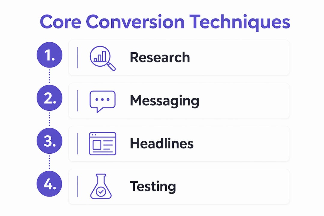 Infographic showing core conversion copywriting techniques