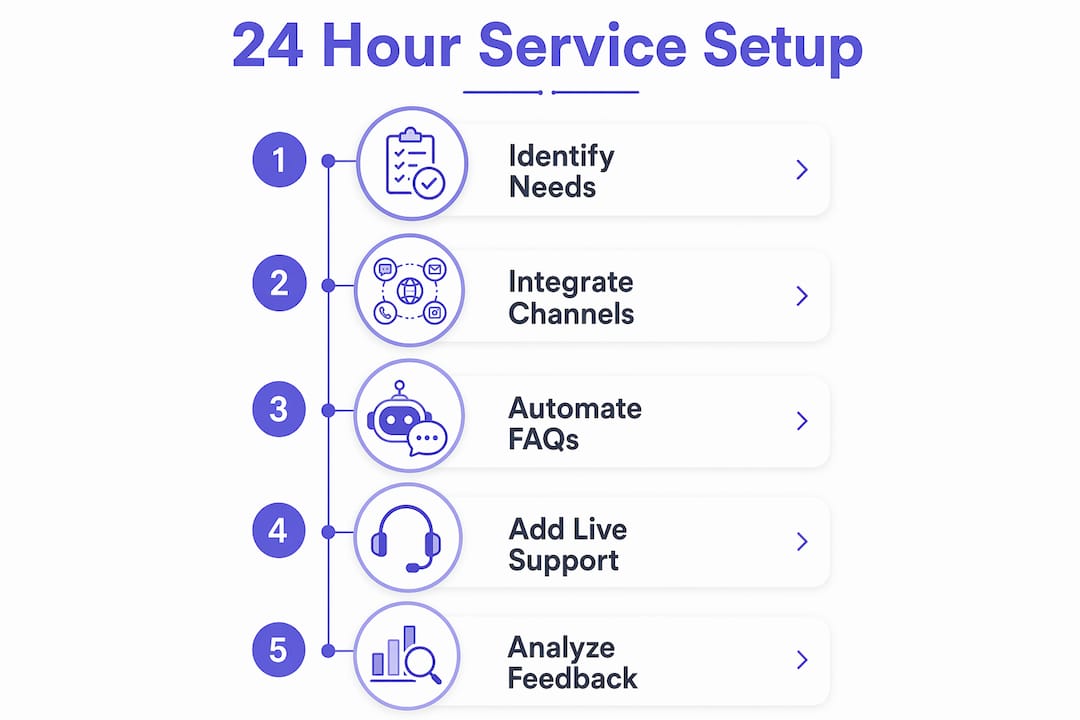 Infographic showing 24 hour service setup steps