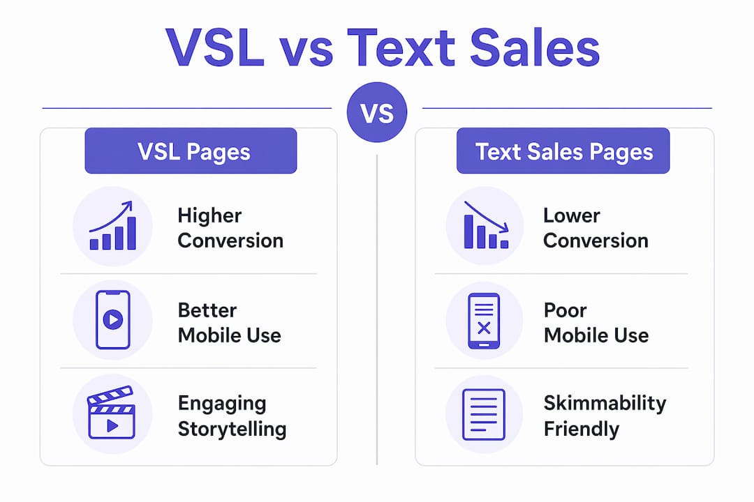 Infographic comparing VSL and text sales pages