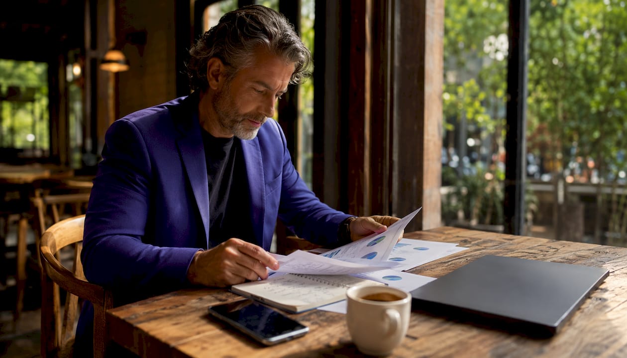 Coach reviewing local business profile analytics at desk