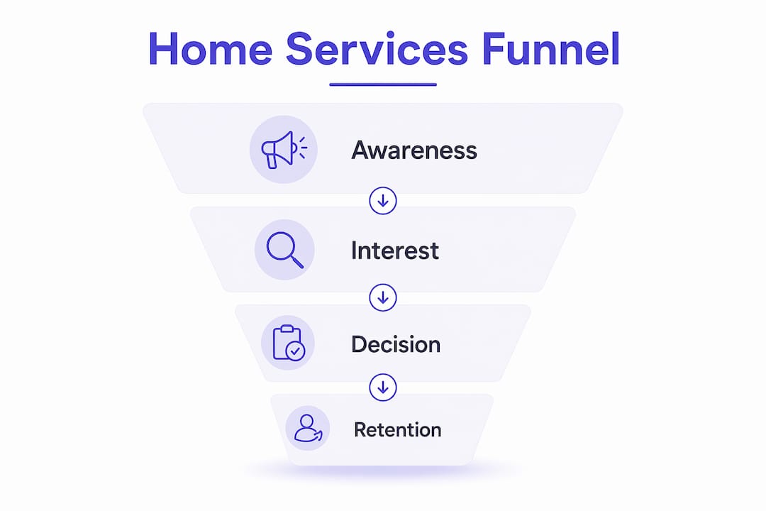 Infographic illustrating stages of home services funnel
