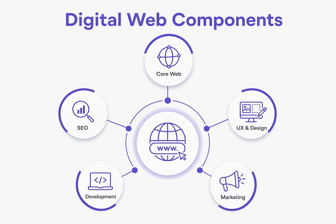 Infographic showing digital web components hierarchy