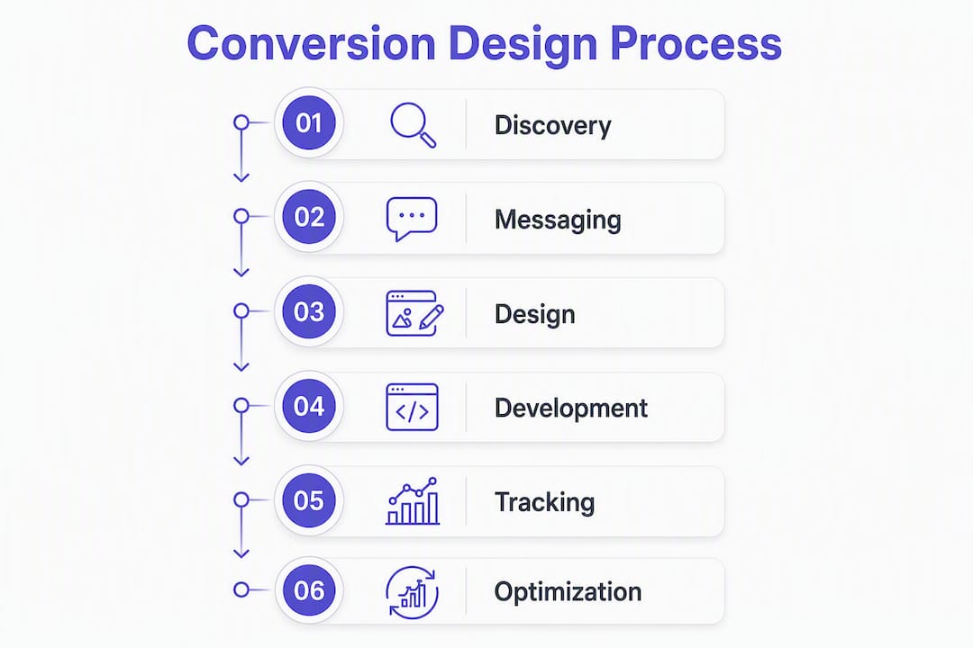 Infographic illustrating conversion-focused design process steps