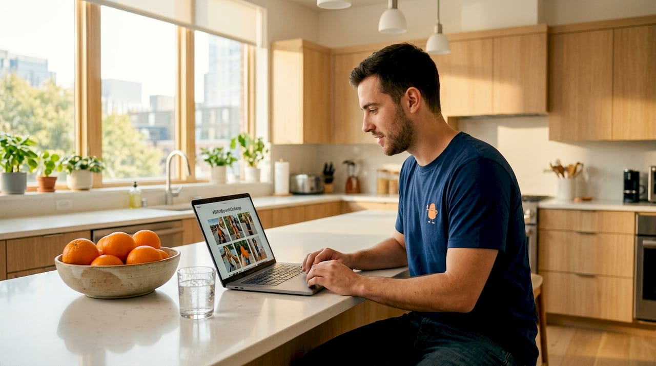Viral business Instagram posts: Real examples that work 1 Man checks Instagram UGC contest at kitchen table