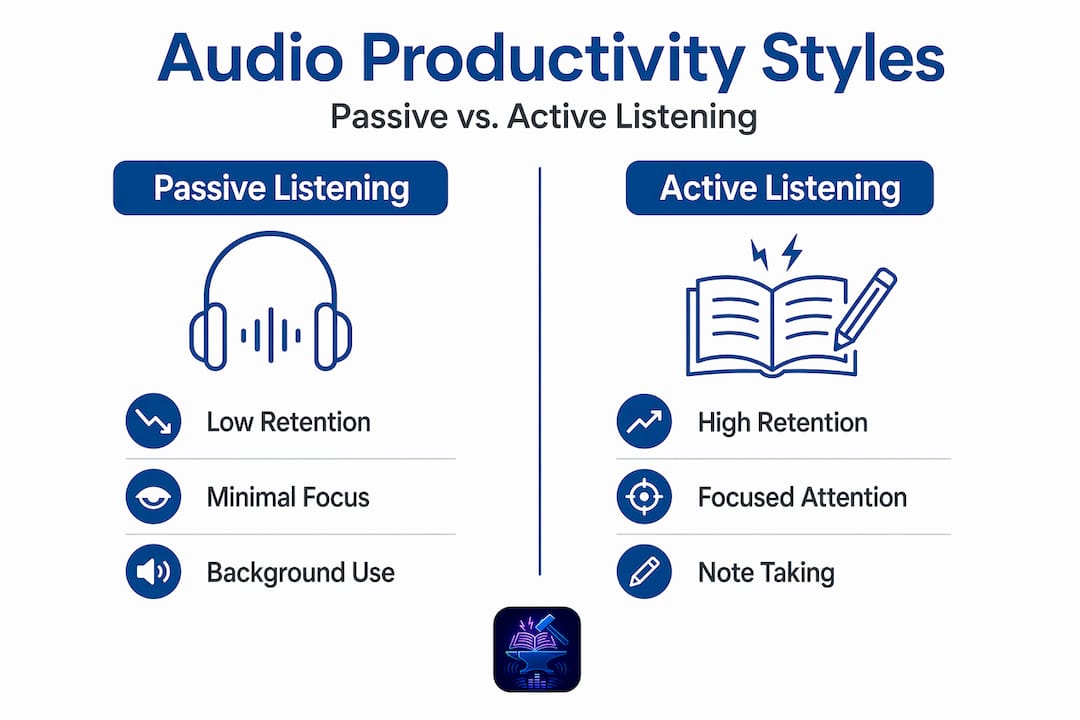 Infographic comparing passive and active audio listening