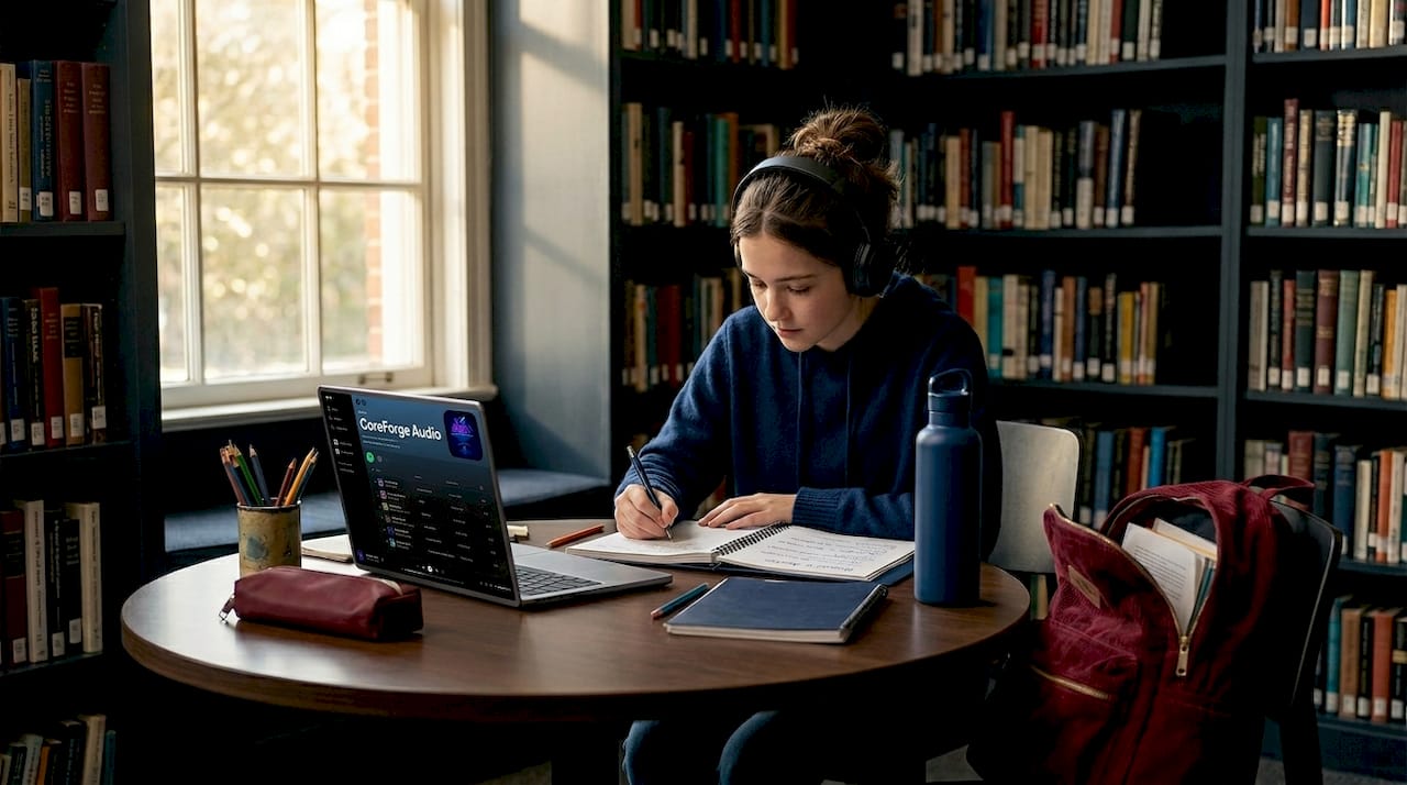 Student using podcast for language lesson