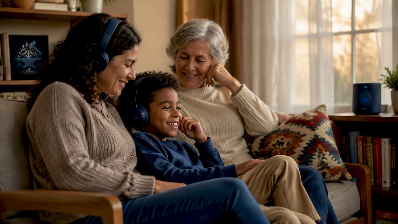 Family listening to audiobook together