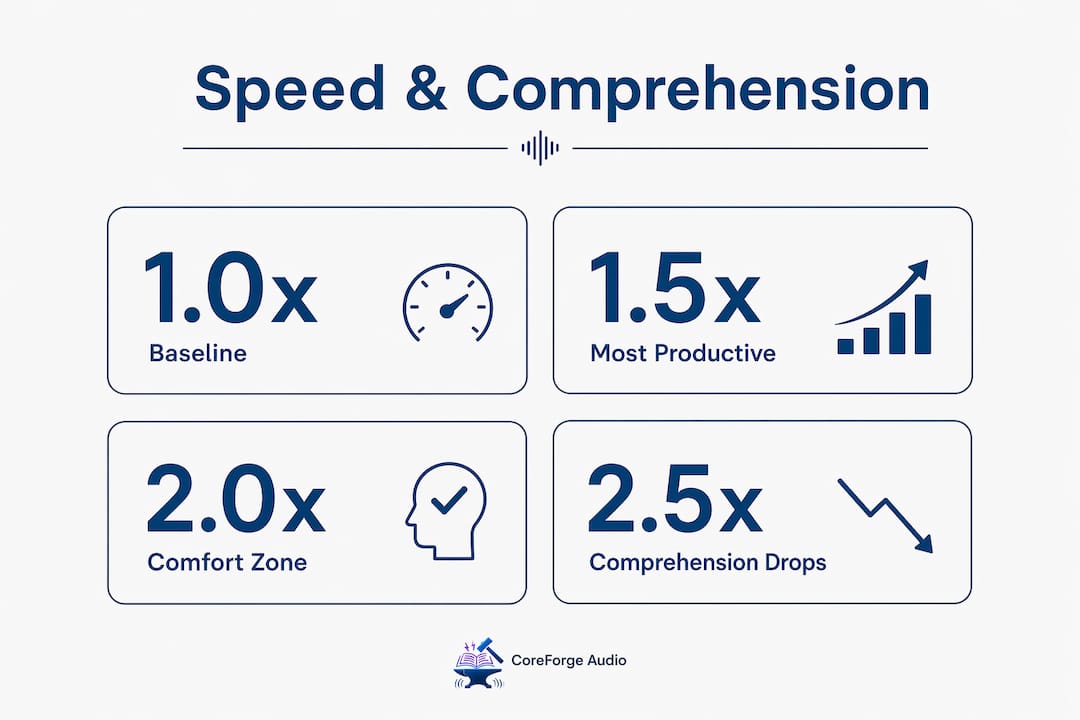 Infographic showing audiobook speed and comprehension levels