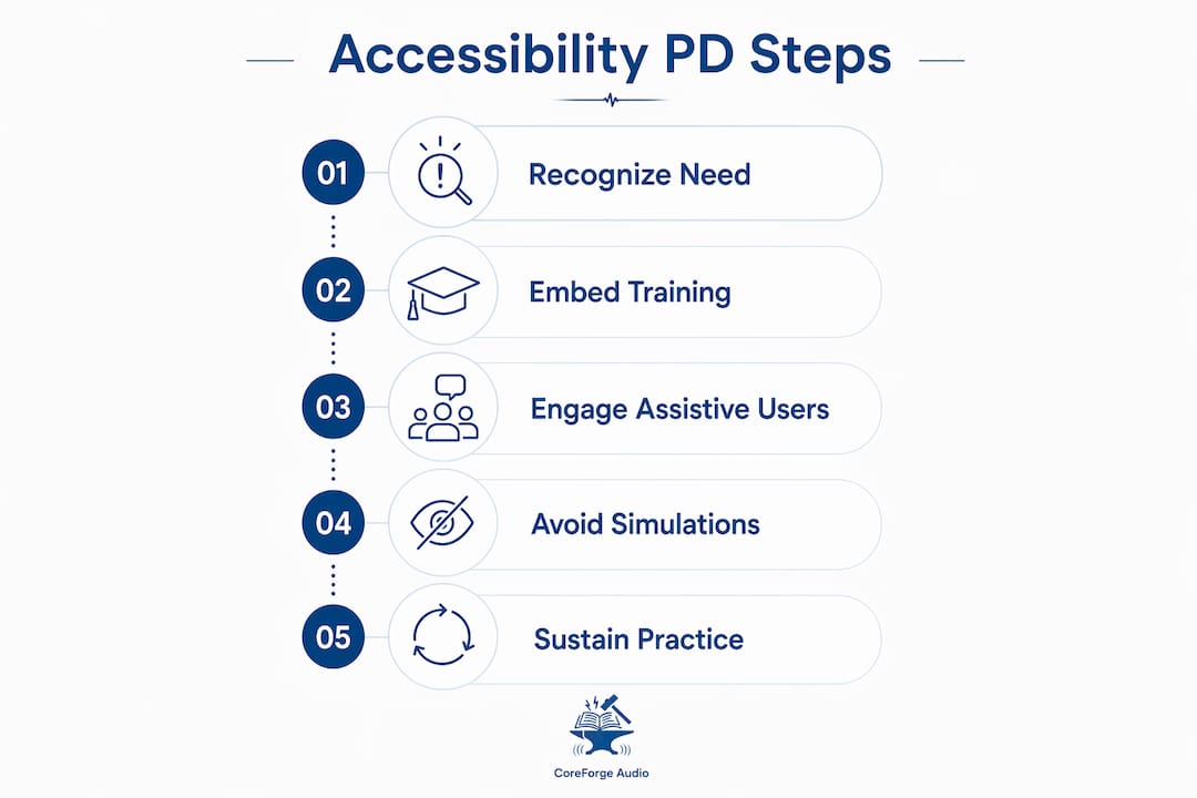 Infographic showing steps for effective accessibility professional development