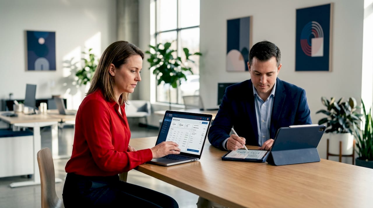 Retail manager reviewing IT with consultant