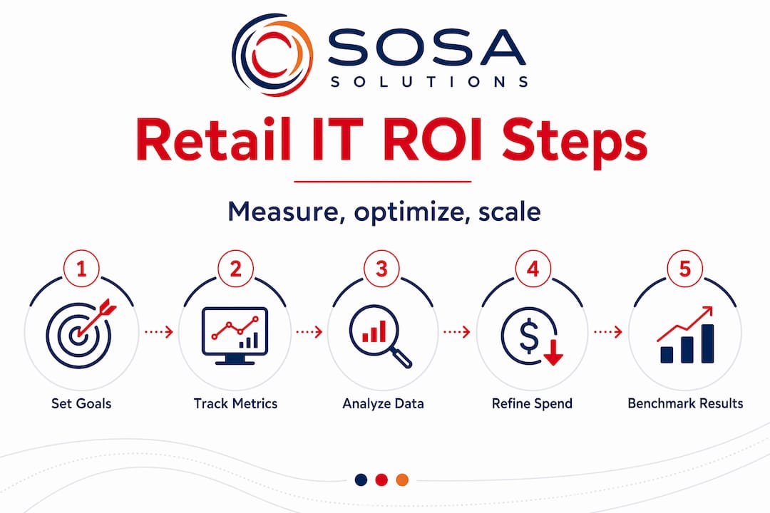 Infographic showing steps to measure retail IT ROI