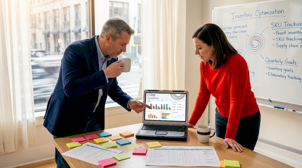 Retail manager and IT staff collaborating