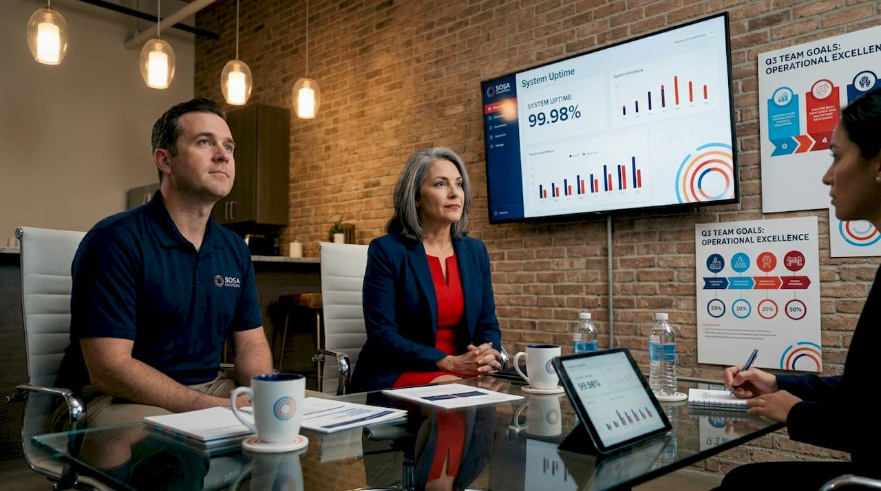 Director reviewing retail IT system uptime
