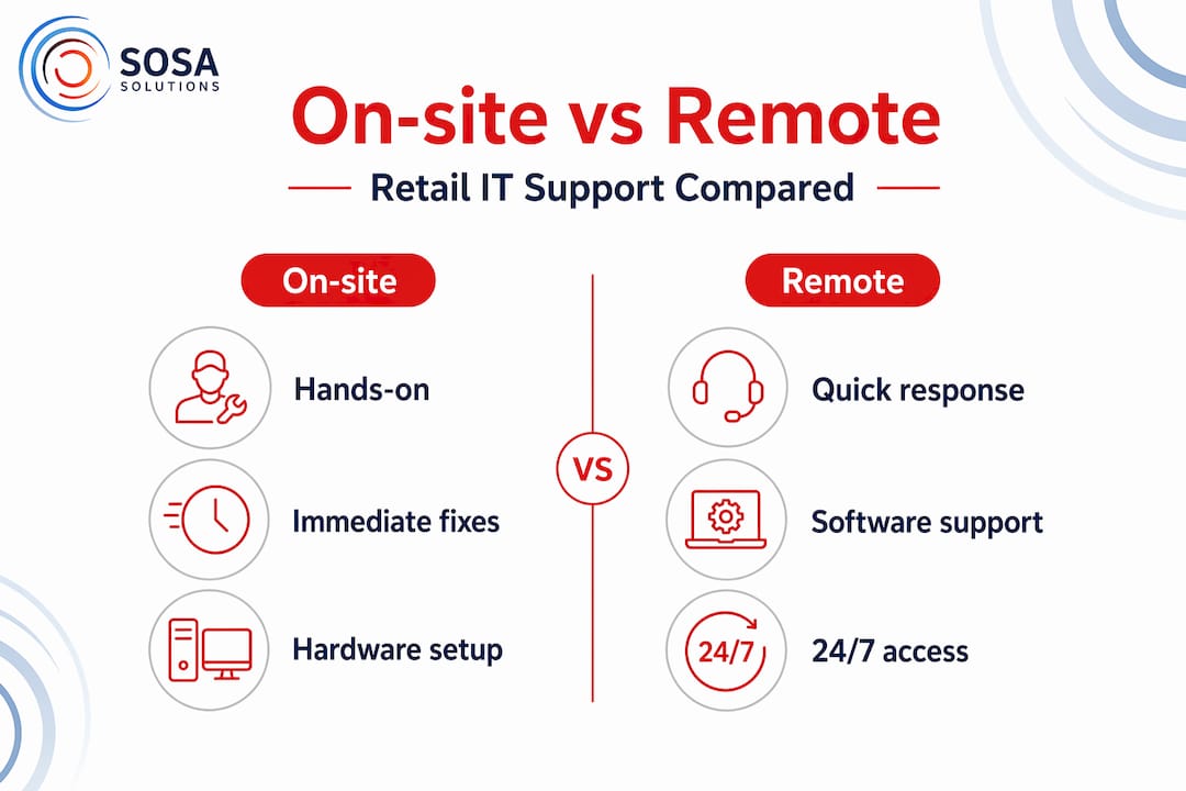 Infographic comparing on-site and remote IT support features