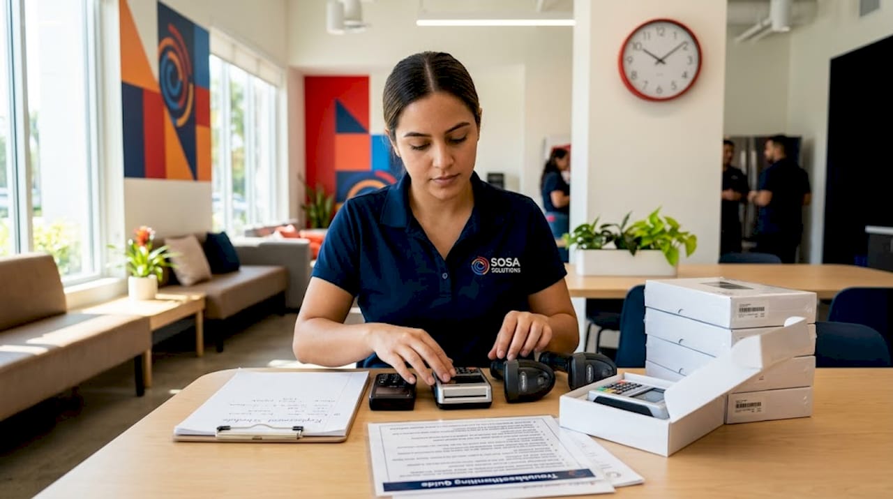 Employee organizes replacement hardware in store office