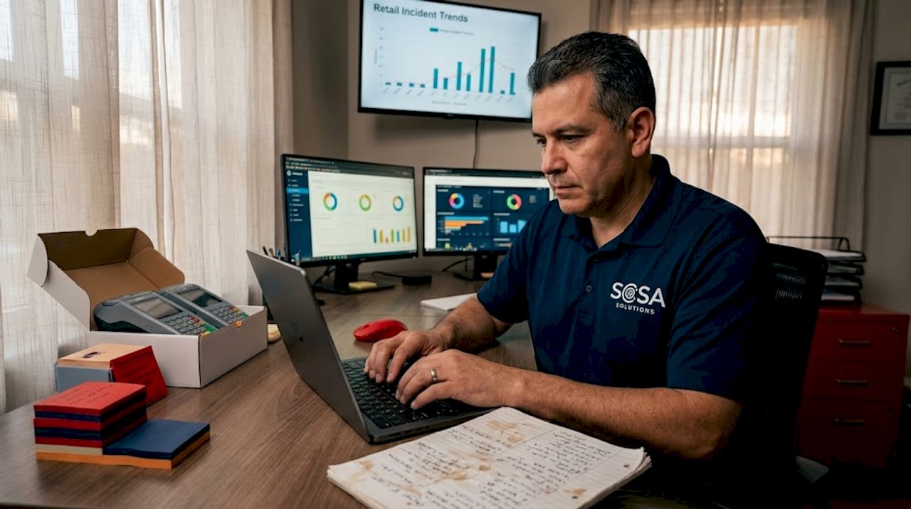 IT manager reviewing retail support logs