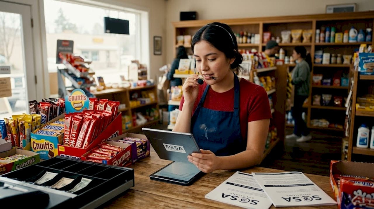Retail employee on IT support call
