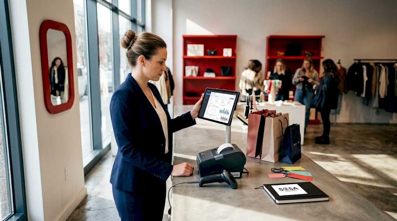 Retail manager checks digital store dashboard