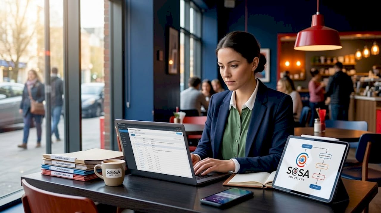 Business owner managing help desk workflow
