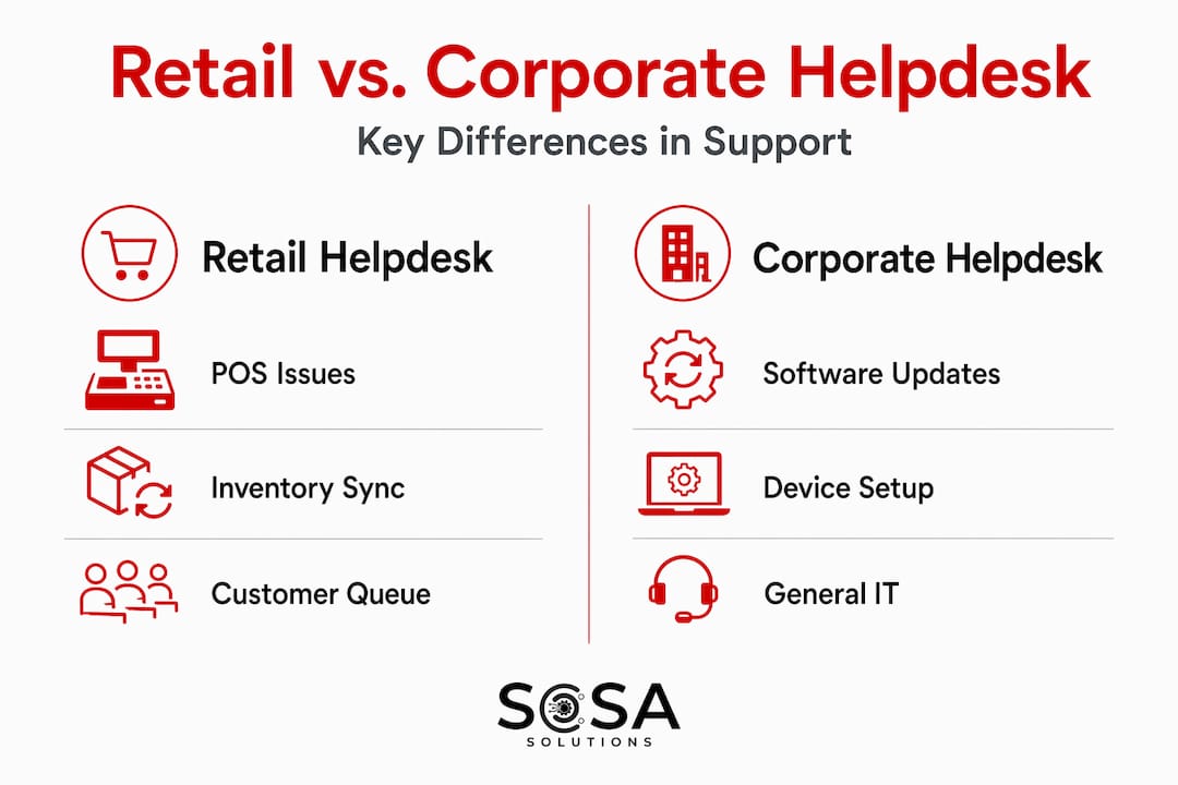 Infographic comparing retail and corporate IT helpdesk